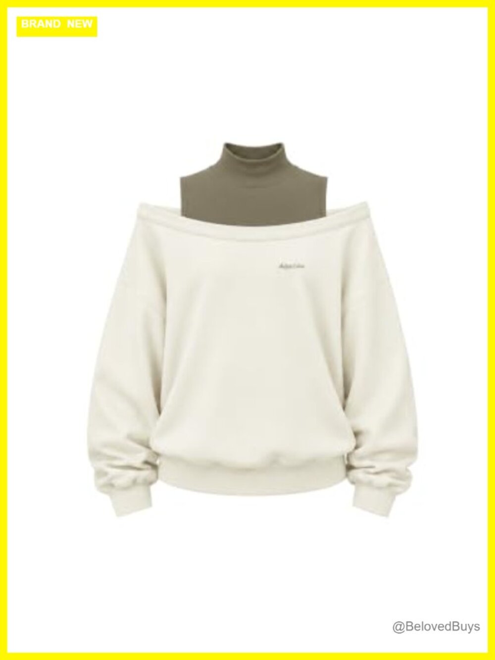 Off Shoulder Mock Neck Boxy Sweatshirt Color Block Pullover